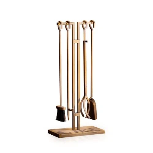 2wayz Fireplace Tools Set 5 pcs Fireplace Accessories - Brass-Plated Poker Sh...