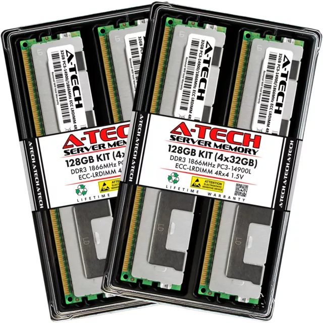 A-Tech 128GB 4x 32GB 4Rx4 PC3-14900 DDR3 1866 MHz ECC LRDIMM Server Memory RAM