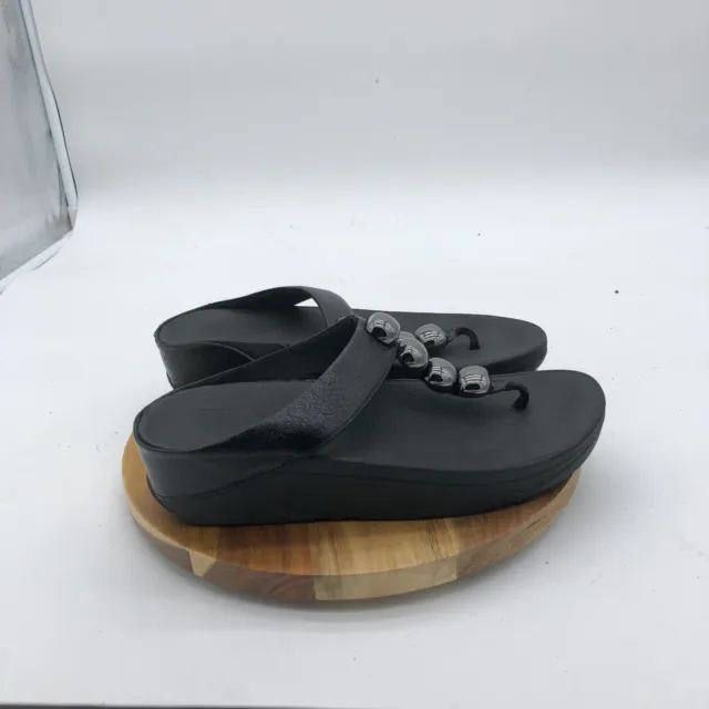 Fitflop Rola Sandals Shoe Womens 7 Black Beaded Toning Flip Flop Glitzy Toe Post