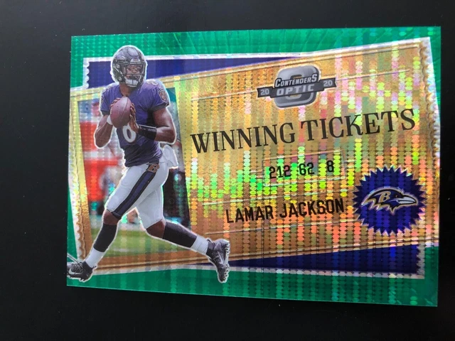 2020 Contenders Optic LAMAR JACKSON Green Pulsar Prizm 1/27 Winning Ticket #WT4