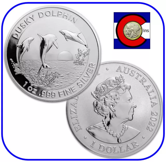 2022 Australia Dusky Dolphin 1 oz 0.999 Silver $1 BU Coin in Mint capsule