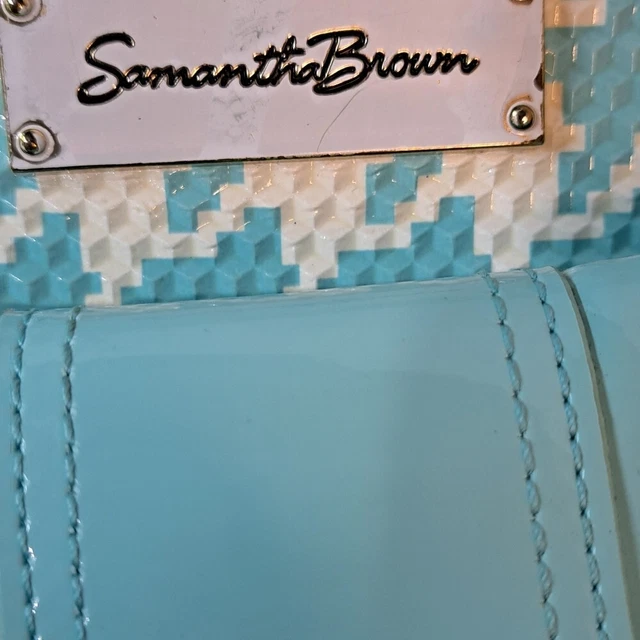 Samantha Brown PVC Houndstooth Carry On Travel Bag Shoulder Strap Teal Lt Blue 3