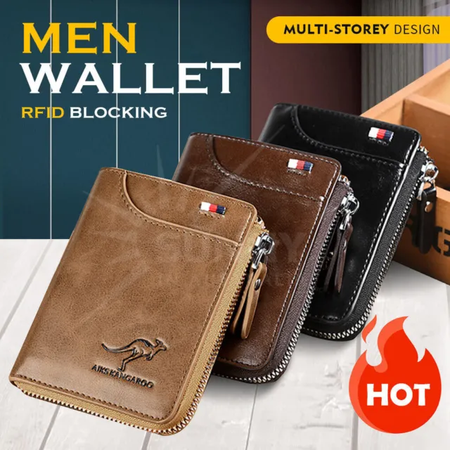 Mens Womens Wallet Leather Credit Card Holder RFID Blocking Zipper Pocket Purse