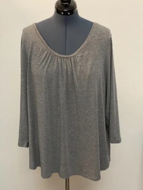 Sejour 3X Gray Heathered Stretch Scoop Neck Stretch 3/4 Sleeve Top