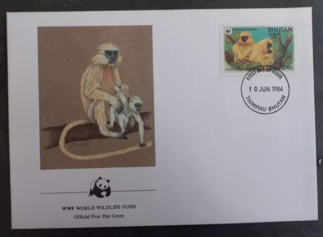 1984 Bhutan World Wildlife Fund FDC ties 2Nu Stamp cd Thimphu