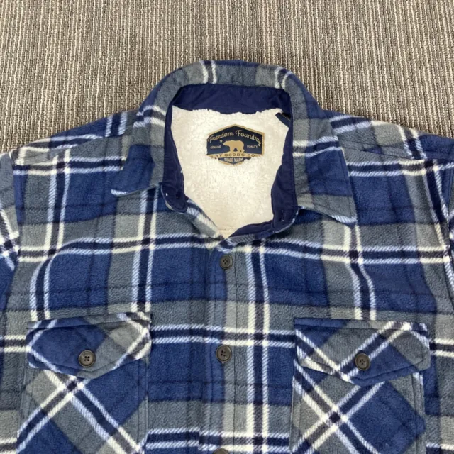 Freedom Foundry Mens Shirt Jacket LARGE Blue Plaid Flannel Sherpa Lined Shacket