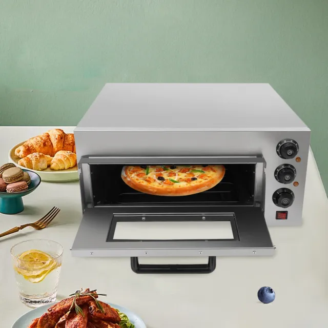 Mini Pizzabackofen 1Kammer Pizzaofen Kleine Backofen Küche Edelstahl 2KW 12"-14" 2