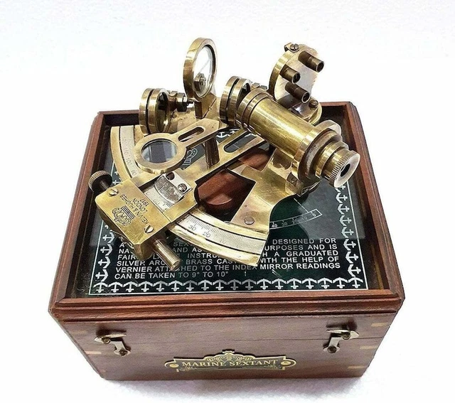 Antik Maritim Nautisch Sextant Teleskop Vintage Marine Astrolabium mit Box