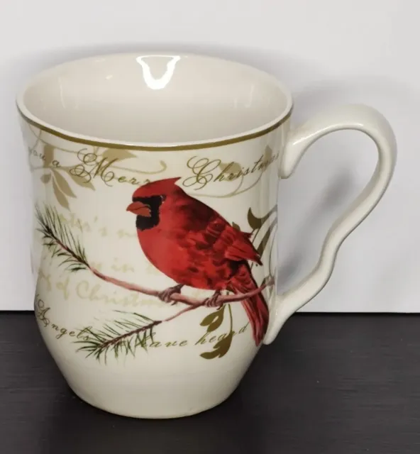 222 FIFTH Holiday Wishes Fine China Christmas Coffee Mug Cardinal Bird