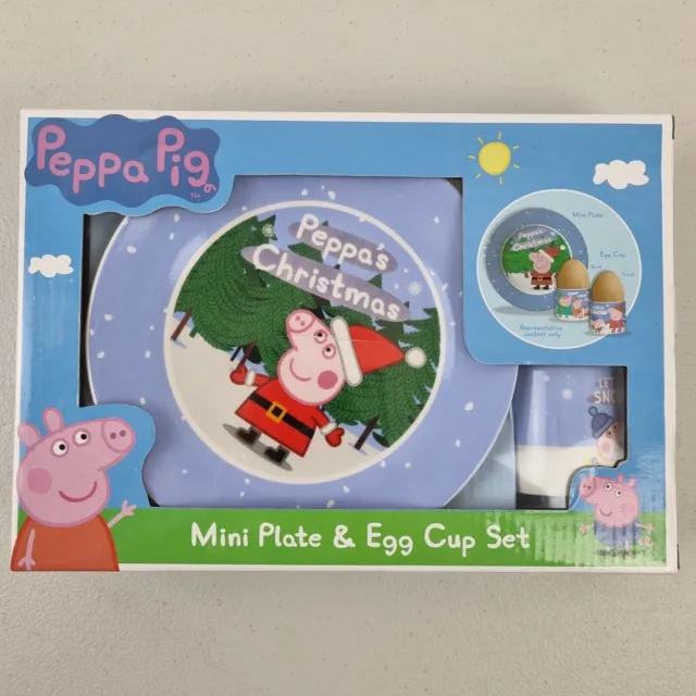 Peppa Pig Plate Bowl & Egg Cup Christmas Set Dinner Breakfast Party Gift Set New