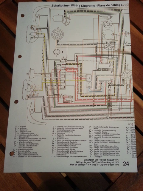 VW TYPE3 SHIFT panel wiring diagram wiring plan-08.1971-ORIGINAL £13.08