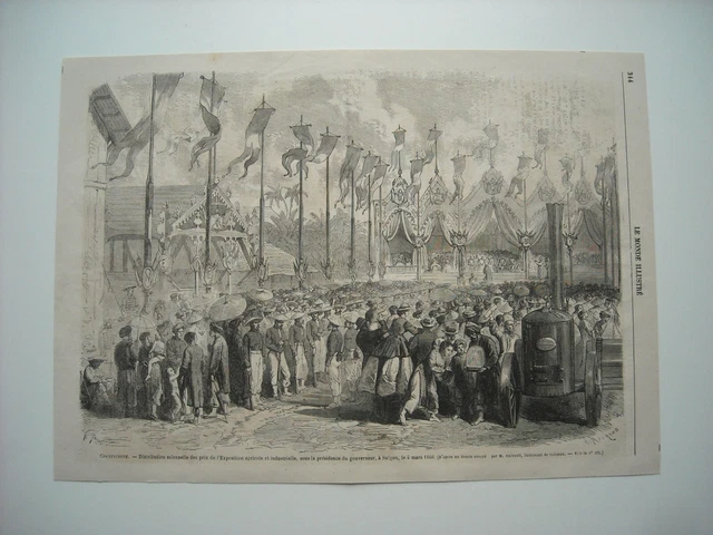 Gravure 1866. Cochinchine. A Saïgon, Distribution Prix Expo Agricole Et Industri