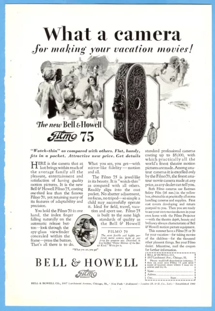 1928 BELL & HOWELL advertisement, FILMO Movie Camera, model 75