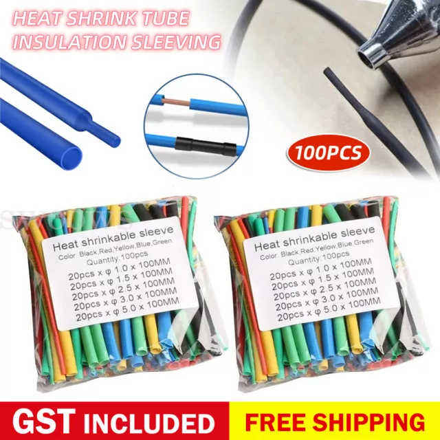 100 Pcs Heat Shrink Tube Insulation Sleeving Electrical Wire Wrap Assortment Kit