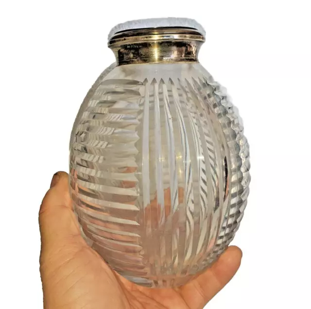 Interessante Silber Kristall Glas Vase Antik Silberring Silbermontur Silberrand