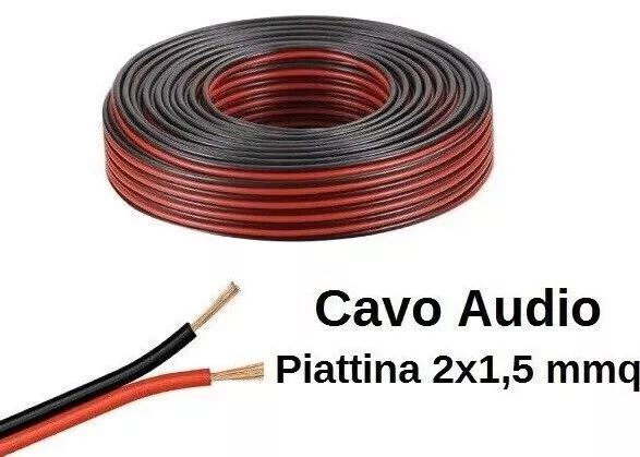 Cavo Piattina Rosso Nera 2X1,5 mmq Casse Impianti Audio Altoparlanti Stereo