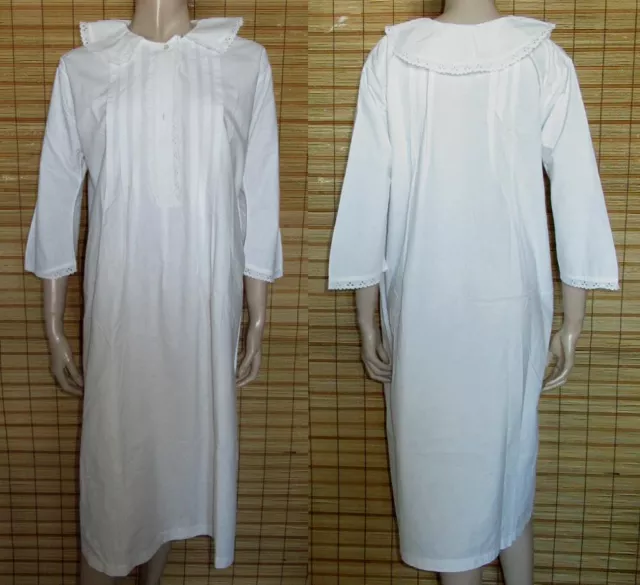 Weisses Nachtkleid - Unterkleid - Spitze - Leinen/Cotton - Antik - Gr. M - L