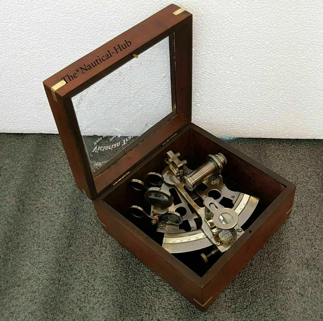 Sestante Da Navigazione In Ottone Malla - 12.7 Cm, Lavorato A Mano, Con Scatola In Legno - Foto 2