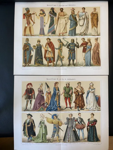 Konvolut antike Grafik Varia: historsische Kostüme - Chromolithografien um 1900