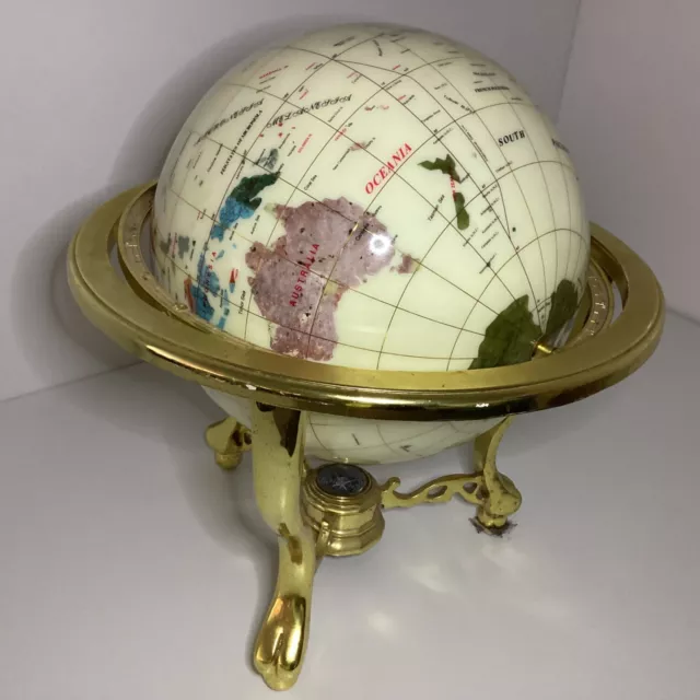 Retro 14" Mother of Pearl Gemstone Globe with Gold Toned Stand (F1) W#696