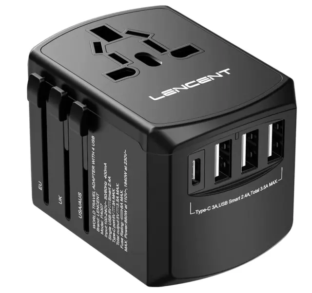 LENCENT Universal Travel Adapter, International Charger with 3 USB Ports & TypeC