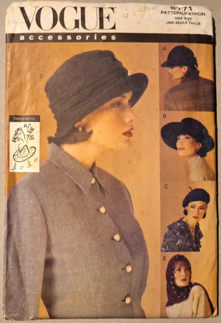 VOGUE Accessories SEWING PATTERN - HATS - NEW - x5 Styles - LOOK!