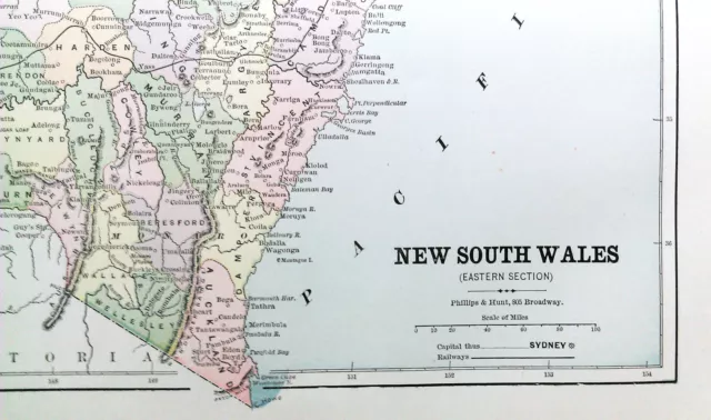 Original 1887 Map of Eastern New South Wales by Phillips & Hunt 2