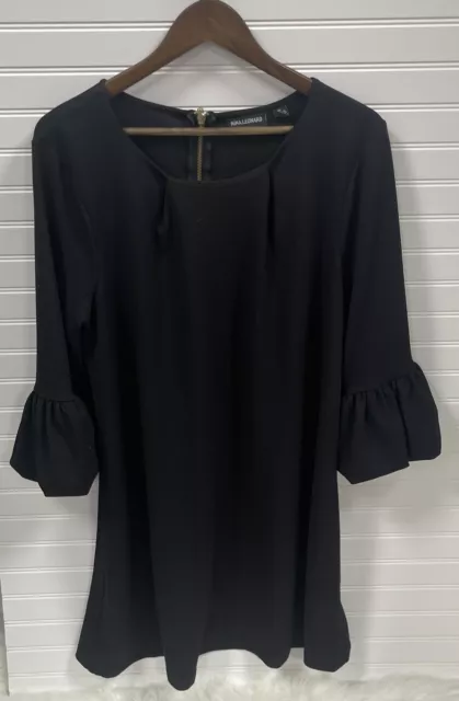 Nina Leonard Solid Black A-Line Dress with Bubble Sleeve Sz XL