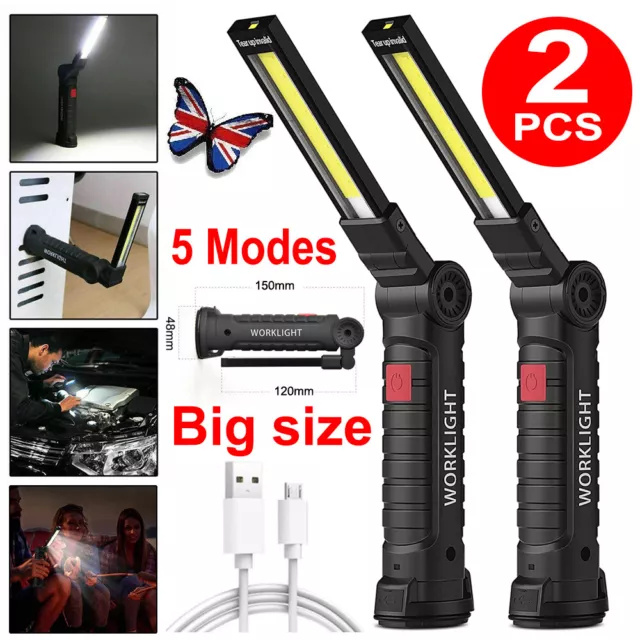 2PCS Rechargeable LED Magnetic Work Light Cordless COB Inspection Lamp Torch USB