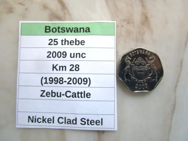 BOTSWANA, 25 thebe, 2009 unc, Km 28 (1998-2009), Zebu-Cattle