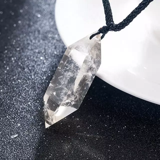 Natural Clear Quartz Crystal Wand Necklace Chakra Reiki Pendulum Stone Pendant