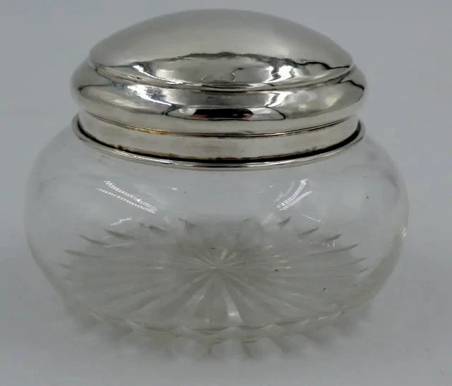 Vintage Solid Sterling Silver  & Cut Glass Jar or Dressing Pot (2152/9/OOP)