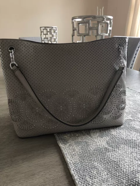 NEW Tory Burch Zoey Perforated Robinson Mini Shoulder Bag Crossbody French  Gray