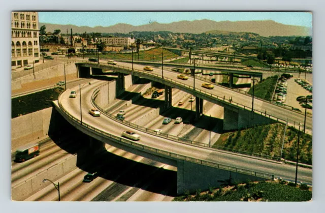 Los Angeles CA-California, Harbor Freeway, Aerial View, Vintage Postcard