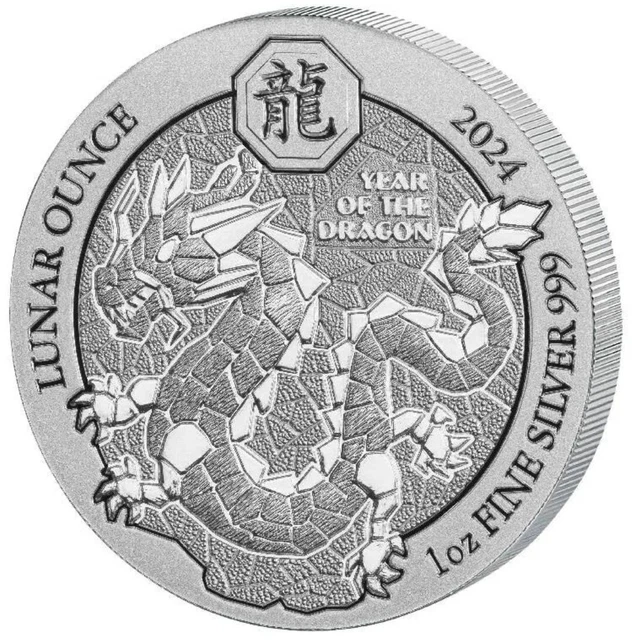2024 1 OZ Silver 50 Francs Rwanda YEAR OF THE DRAGON BU Sealed Coin. £ ...