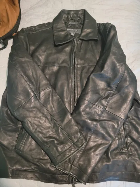 PERRY ELLIS Portfolio Men's Classic Lambskin Black Leather Jacket Size Large