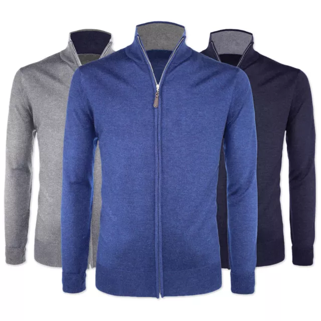 Maglione Uomo Invernale Lana Cashmere Maglioncino Con Zip Cardigan Comodo VEQUE