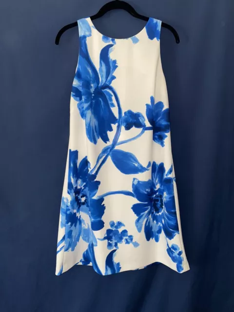 Ralph Lauren Floral Pleated Flare A-line Dress Blue White Size 10