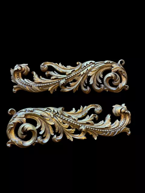 Gorgeous Pair of 17 inch Gold French Style Decorative Wall Trim Mounts ~