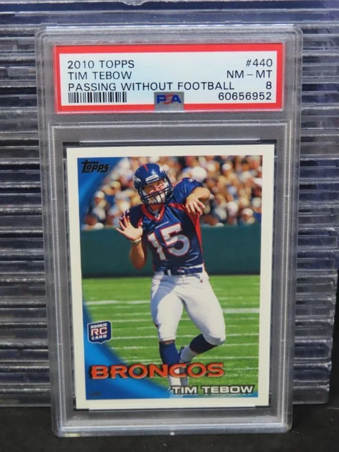 2010 Topps Tim Tebow Passing Without Football Rookie Card RC #440 PSA 8 Broncos 2010 Topps Tim Tebow Passing Without Football Rookie Card RC #440 PSA 8 Broncos