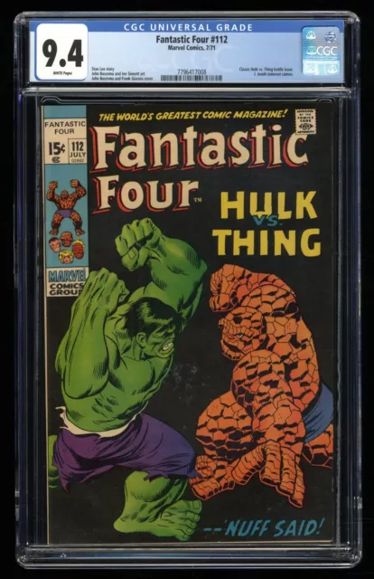 Fantastic Four #112 CGC NM 9.4 White Pages Incredible Hulk Vs Thing Battle!