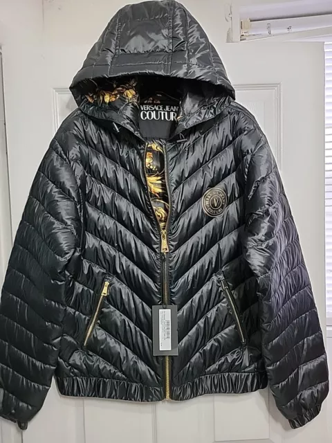 VERSACE JEANS COUTURE MENS BLACK GOLD PUFFER JACKET Size M Inside ...