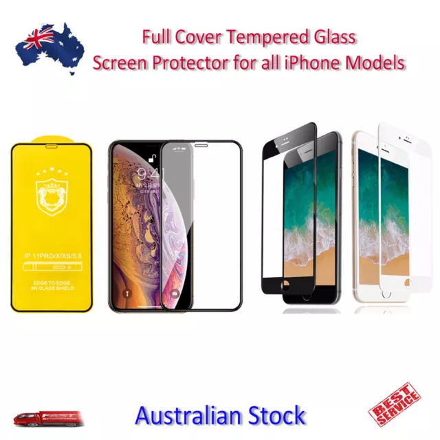 Full Cover Tempered Glass Screen Protector iPhone 11 X XS Max XR 8 7 6S 6 SE