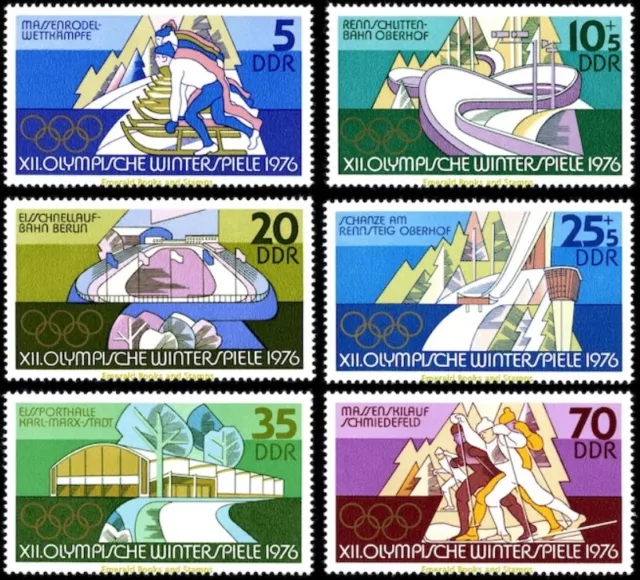 EBS East Germany DDR 1975 - Innsbruck Winter Olympics - Michel 2099-2104 - MNH**