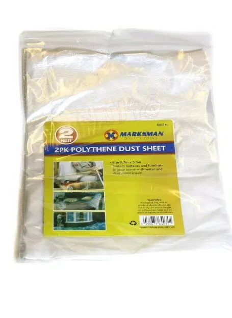 2 Large Polythene Plastic Dust Sheet Cover 2.7Mx3.6M Painting Decorating Diy