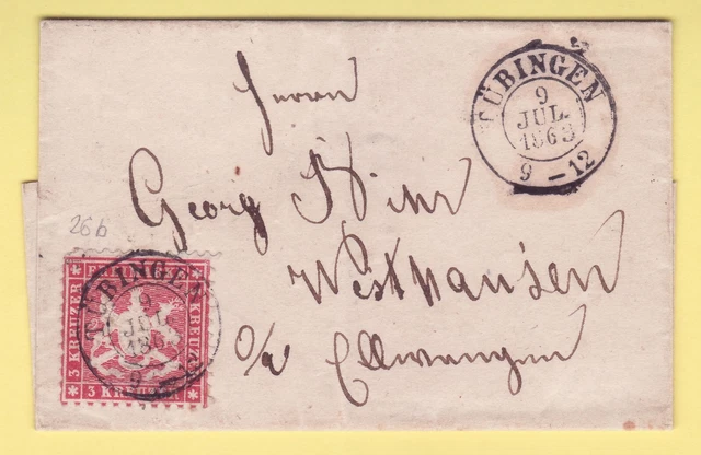 ## AD Württ. 26 b MINI - BRIEF 1862 , TÜBINGEN - ELLWANGEN , sehr DEKORATIV ##