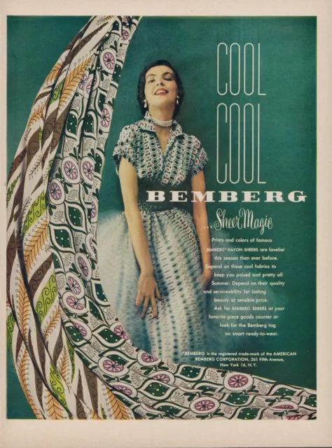 1949 Bemberg Rayon Sheer Magic Fabric Vintage Print Ad Cool Colors Prints L2