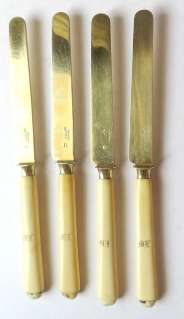 Manant 4 COUTEAUX DESSERT Argent Vermeil Manant Minerve P.D. Raynaud fin XIXe ...