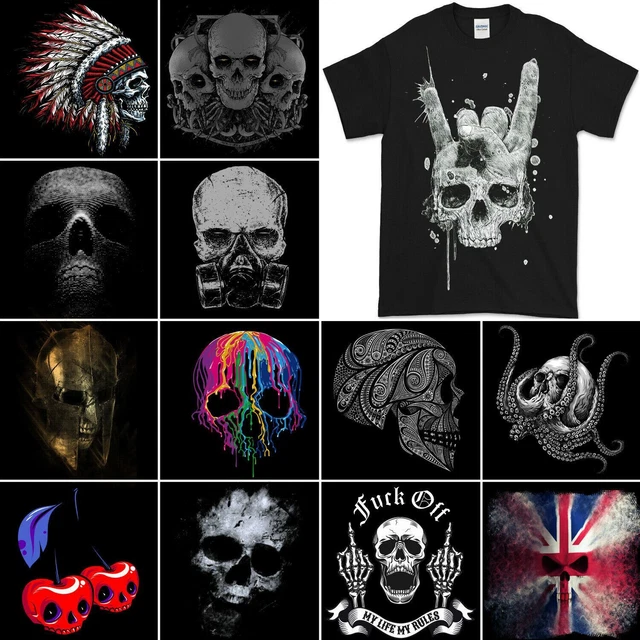 Teschio T-Shirt da Uomo Biker Tattoo Tribale Viking Demonio Gym Pesante Metallo