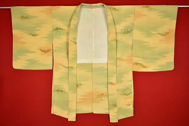 Vintage Japanese Kimono Silk Antique BORO HAORI Kusakizome Dyed/A839/545